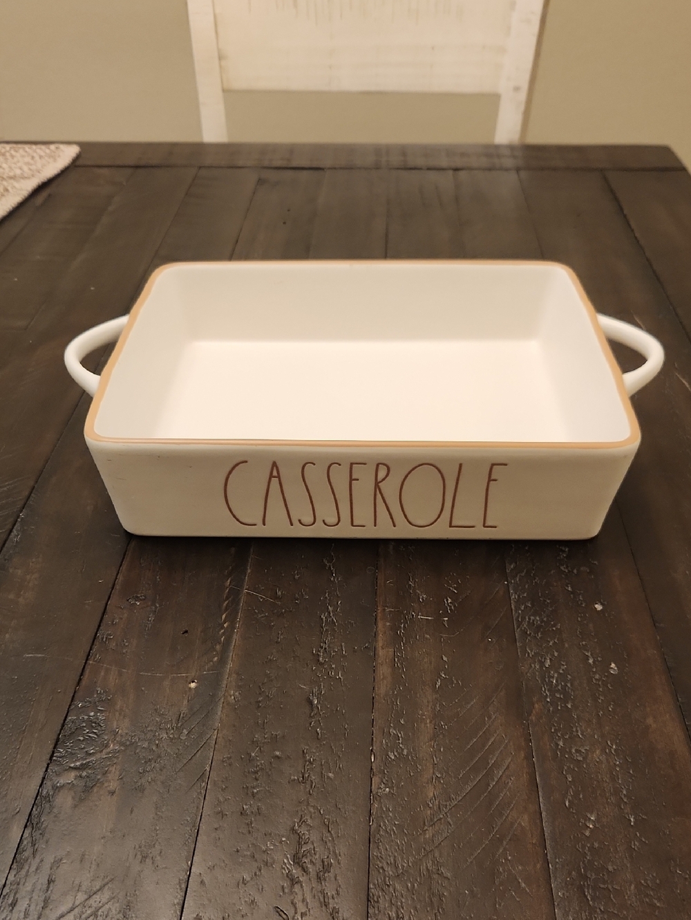 Rae Dunn Cream Casserole Dish with Tan Rim